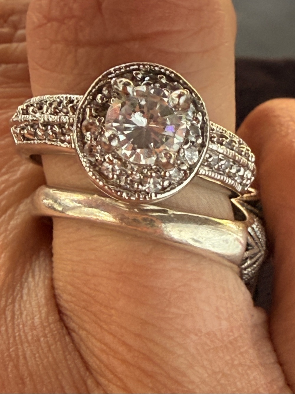 VTG 14 karat White Gold Ring Sz 7.75